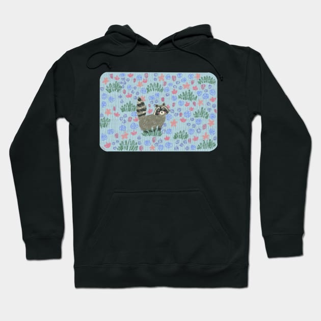 Raccoon in Field of Flowers - Pastel Hoodie by waddleworks